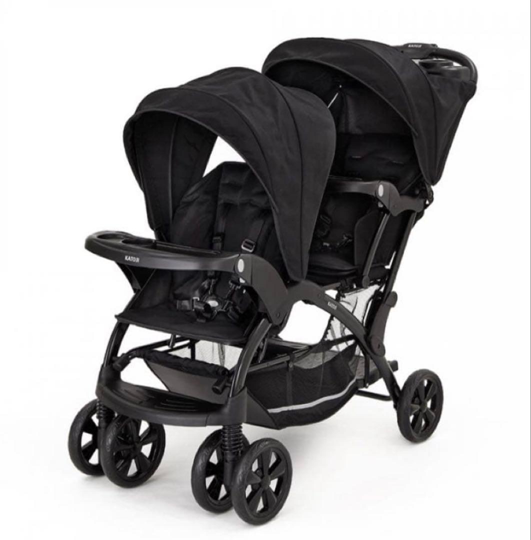 ✨極美品✨KATOJIベビーカー 二人でゴーDX　ブラック黒　レインカバー付き