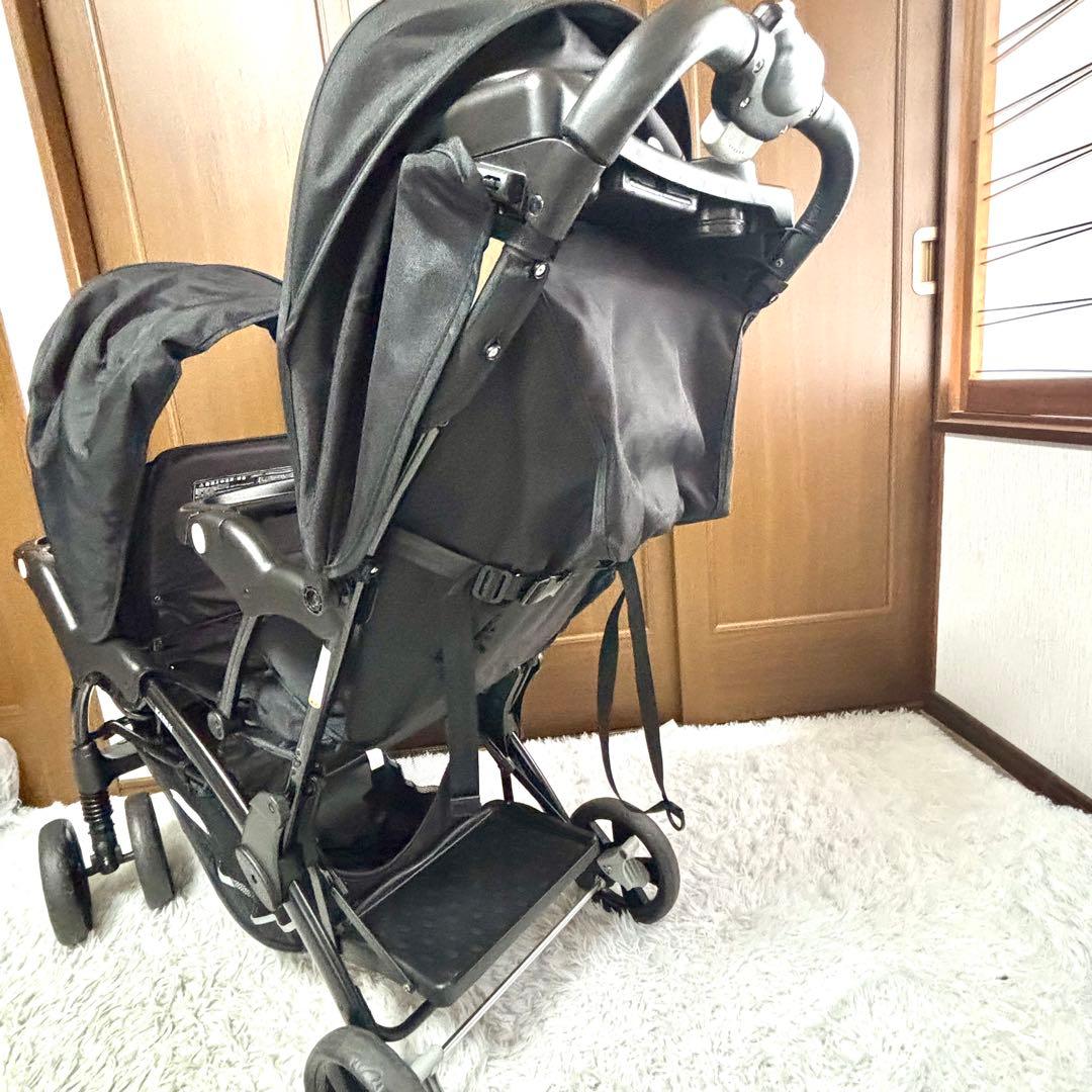 ✨極美品✨KATOJIベビーカー 二人でゴーDX　ブラック黒　レインカバー付き