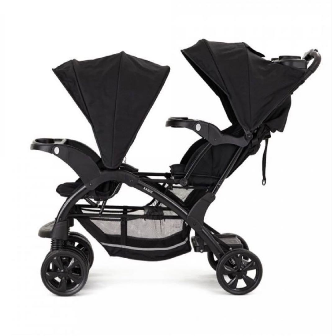 ✨極美品✨KATOJIベビーカー 二人でゴーDX　ブラック黒　レインカバー付き