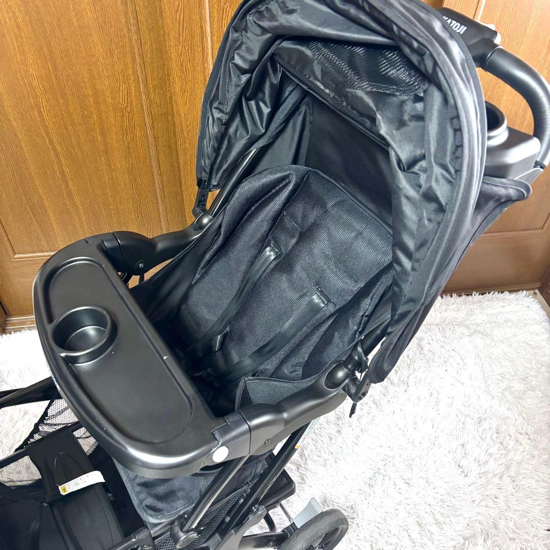 ✨極美品✨KATOJIベビーカー 二人でゴーDX　ブラック黒　レインカバー付き