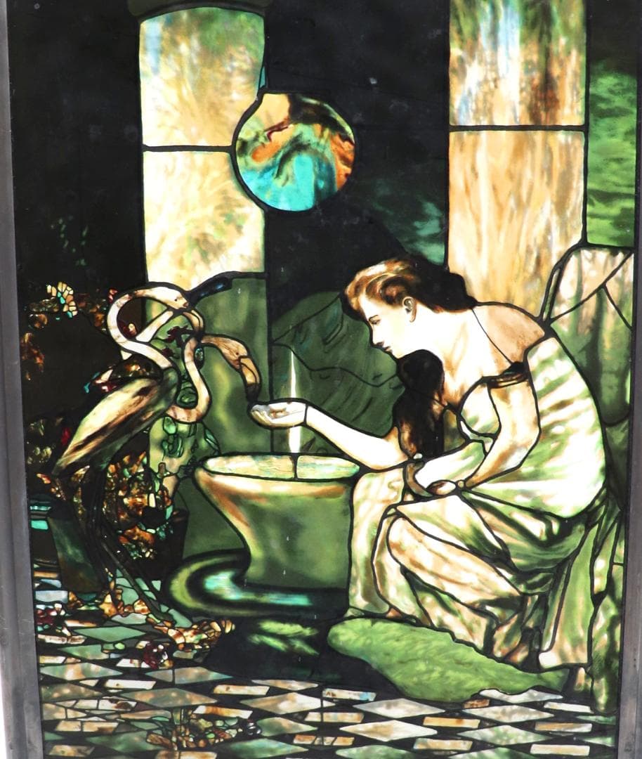 ティファニー ヴィンテージステンドグラス フラミンゴと女性 グラスマスターズ