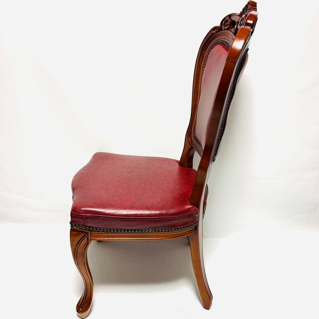 イタリア アンティーク風 マホガニー 猫足 ダイニングチェア レッド レザー