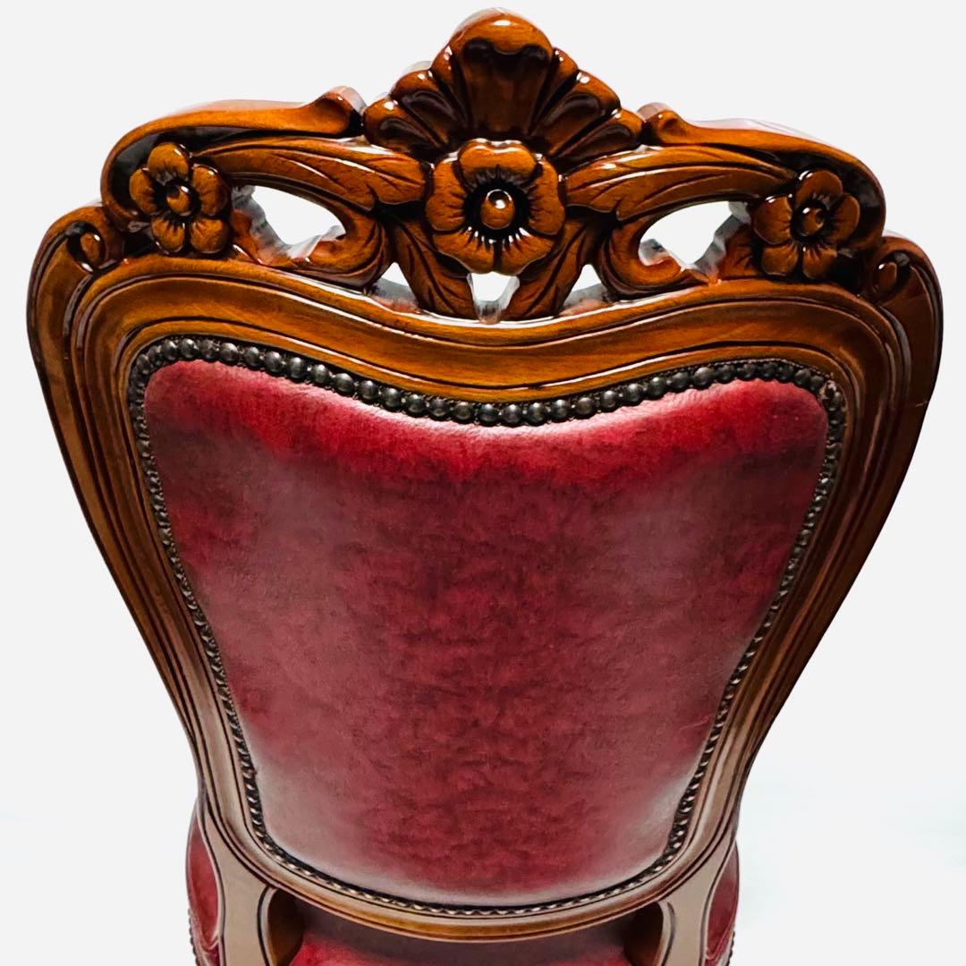 イタリア アンティーク風 マホガニー 猫足 ダイニングチェア レッド レザー