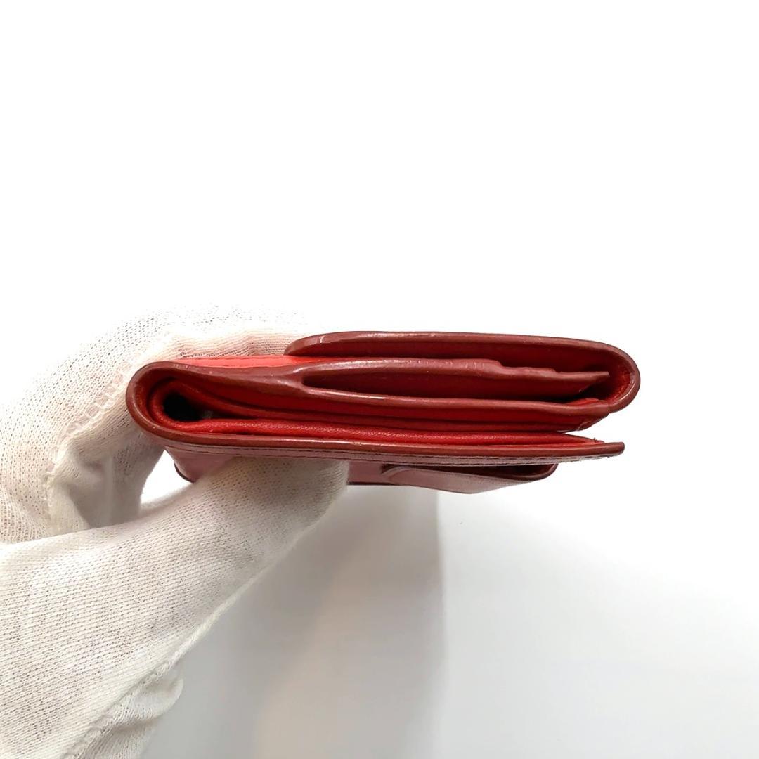 ◇プラダ◇リボン/コンパクトウォレット/二つ折り財布/レッド/ゴールド金具