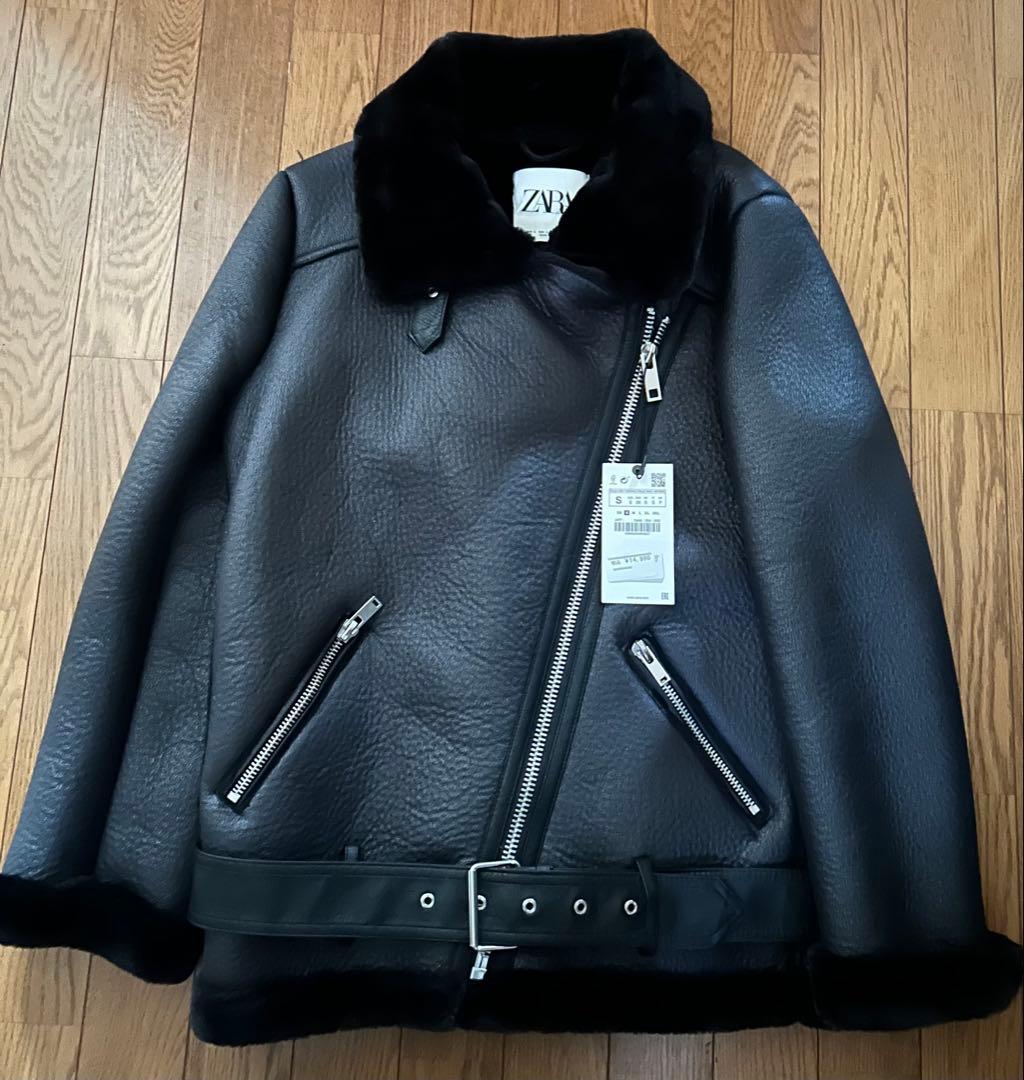 ZARA 黒レザーシングルライダースジャケット 未使用、タグ付き