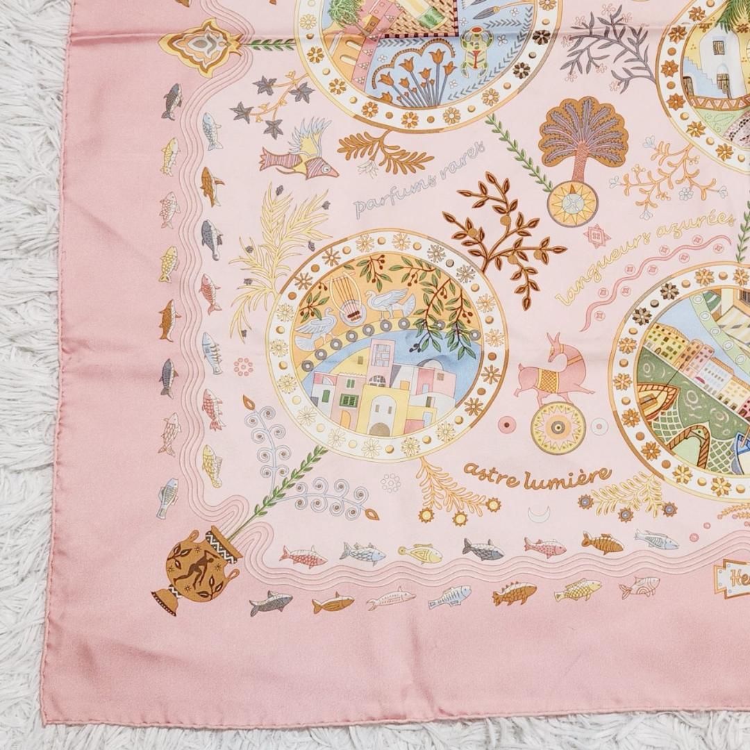 エルメス カレ90《地中海の港町》大判スカーフ 海 動物 シルク100 タグ付き