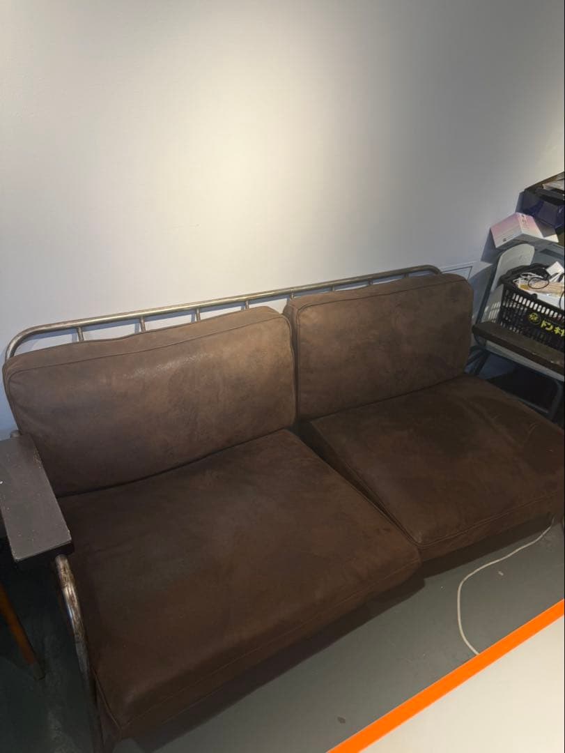 ブラウン スエード調 2人掛けソファ