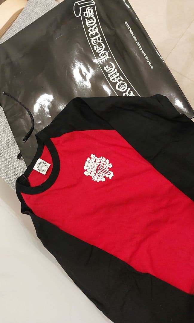 オールドクロム★CHROME HEARTS★赤黒★ベースボールロンT★サイズL