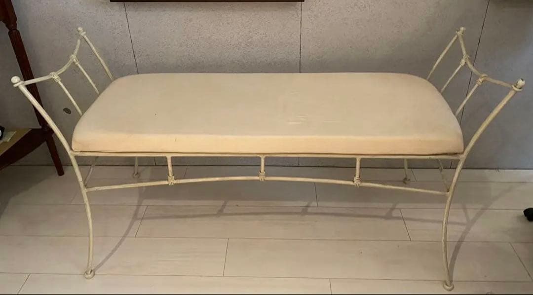 【アンティーク】 送料込　レア　スツール　フレーム　ベンチ　オフホワイト　白