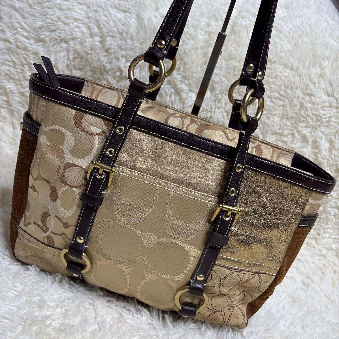 コーチ トートバッグ パッチワーク ブラウン y2k ゴールド金具
