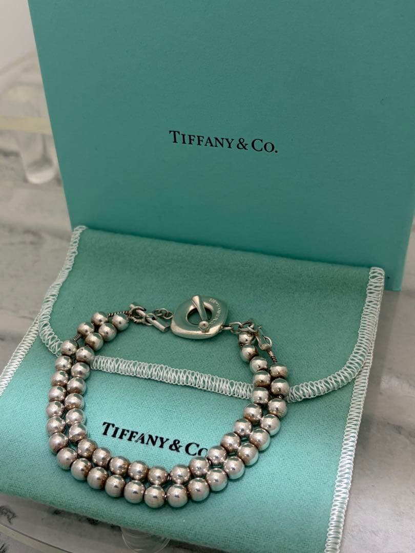 希少　オールドティファニー　ヘビー　Tバー　2連　ボールチェーン　ブレス　53g