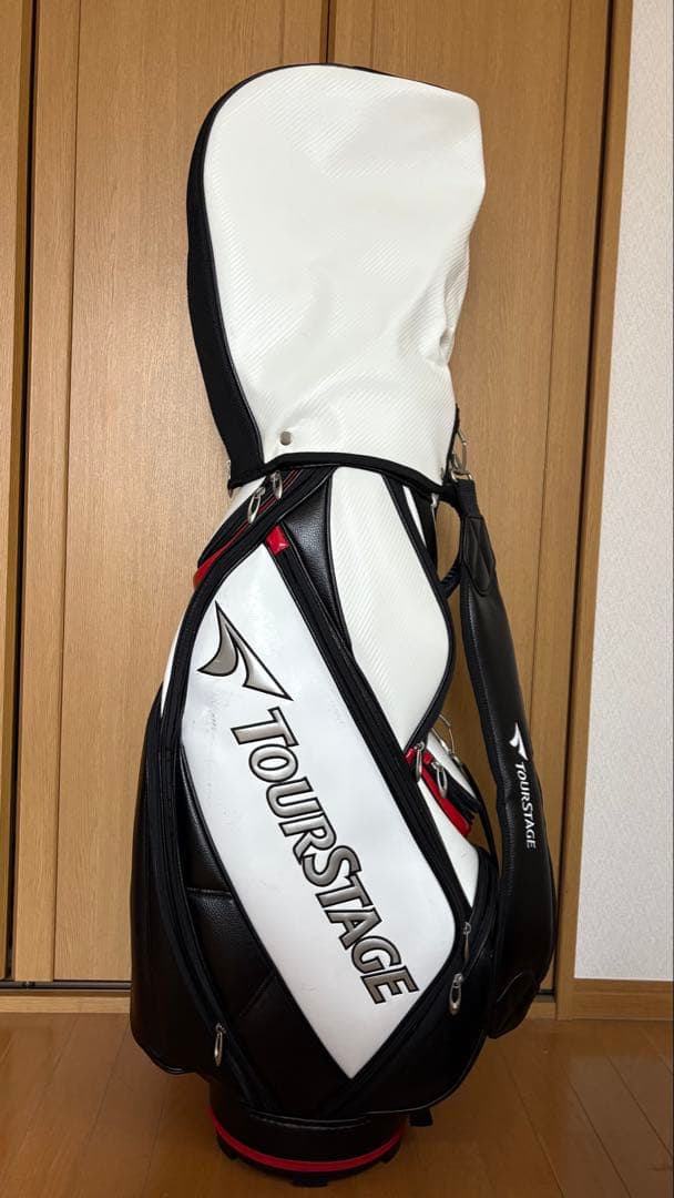 【美品】TOURSTAGE ゴルフキャディバッグ ホワイト・ブラック
