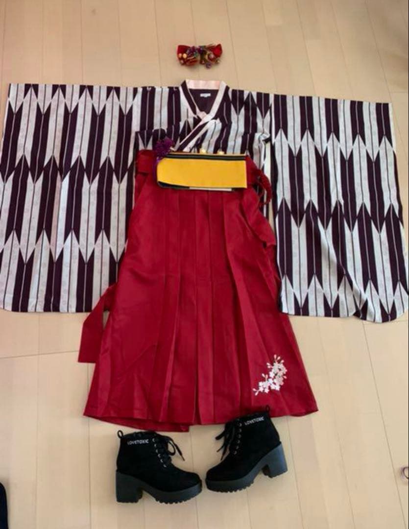 小学生　卒業式　袴　矢絣模様 フルセット　160 ブーツLovetoxicセット