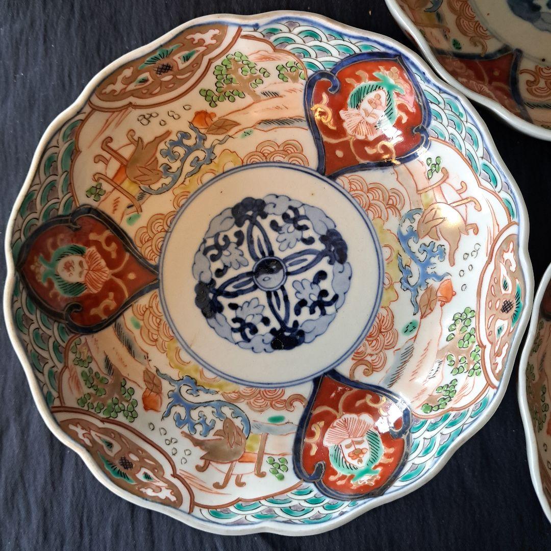 「金彩うさぎに 青海波(せいがいは)」古伊万里皿(直径15cm )3客セット 骨