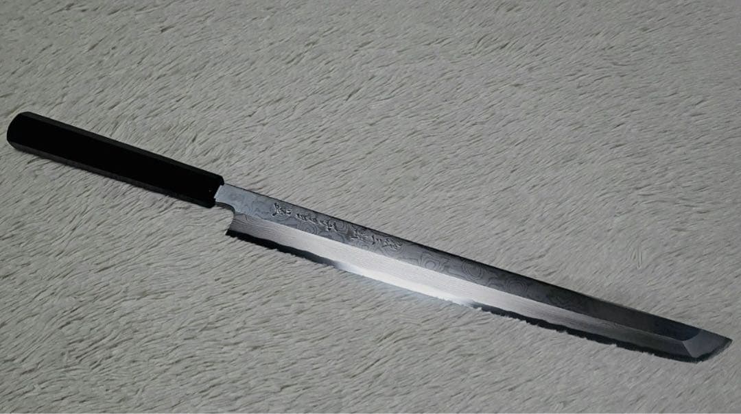 子の日　銀三鋼　墨流しダマスカス　先丸柳刃　330　鞘あり