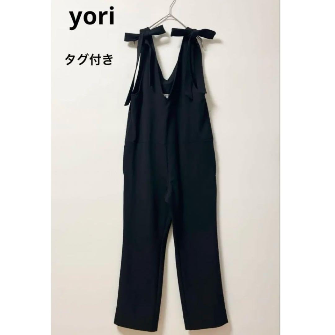 yori　サロペット　レディース　36　リボン　オールインワン　黒　裏起毛