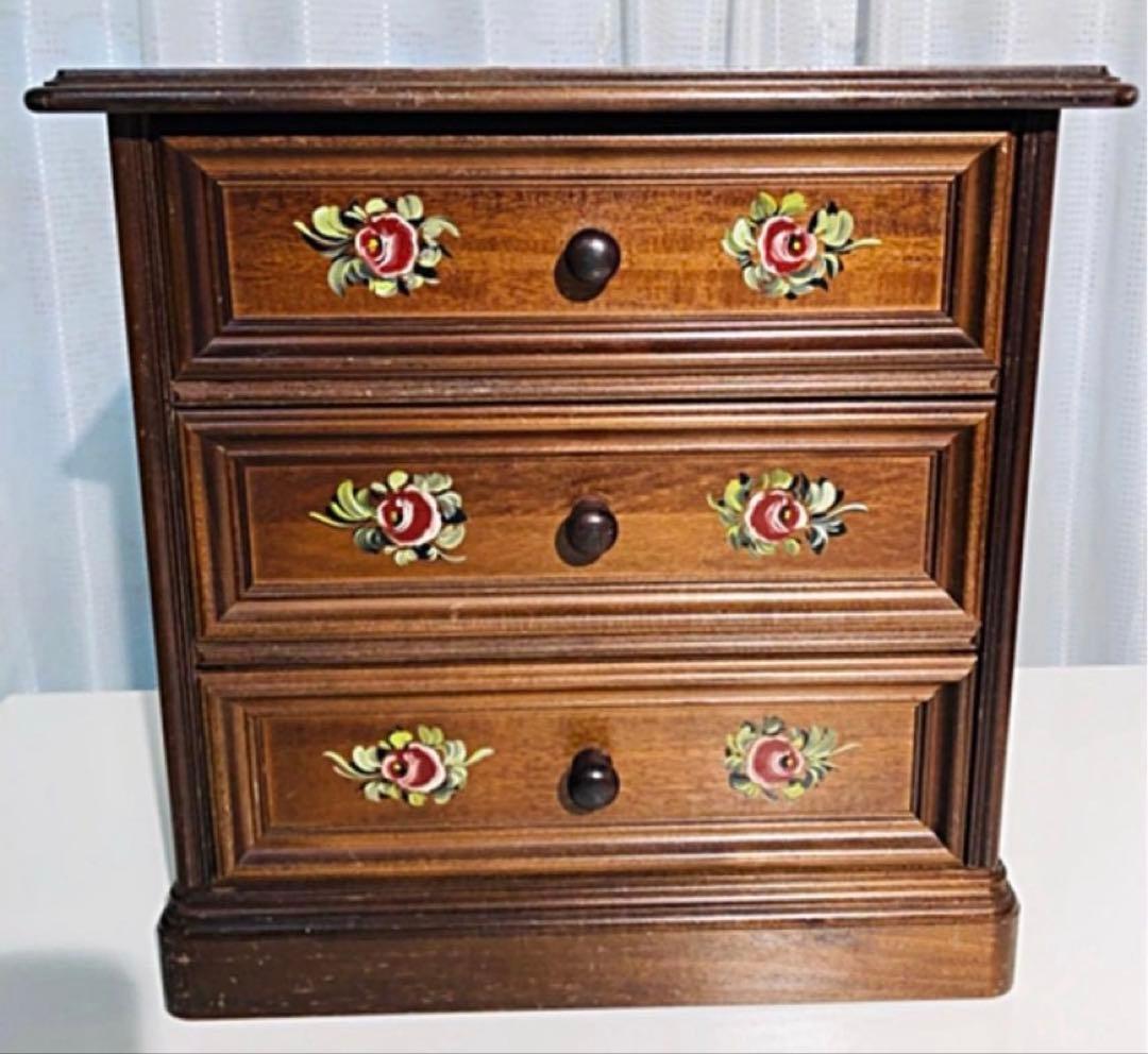 レトロ/アンティーク/ビンテージ◆木製３段チェスト◆薔薇トールペイント◆イタリア