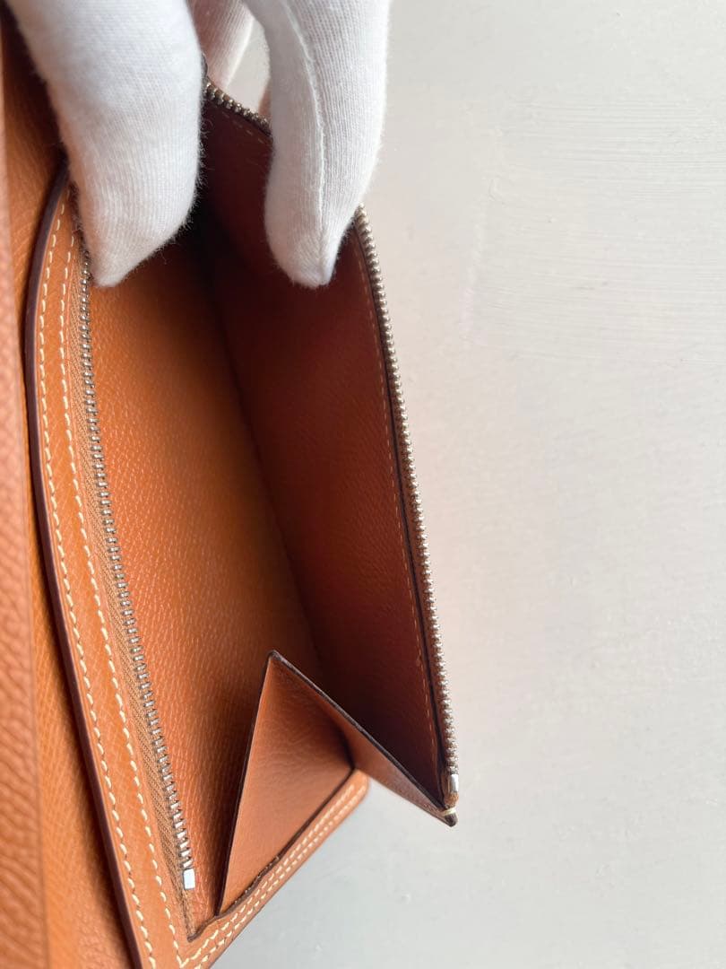 HERMES エルメス べアンスフレ オレンジブラウン □I刻 長財布