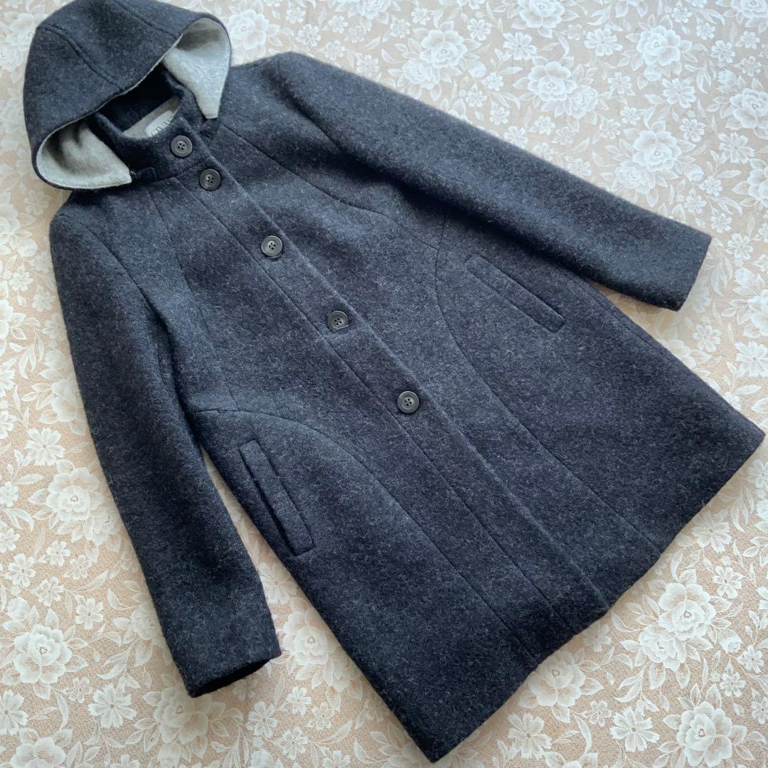 イタリア老舗　CIVAS 取外しフード付きウールコート42　チャコールG×グレー