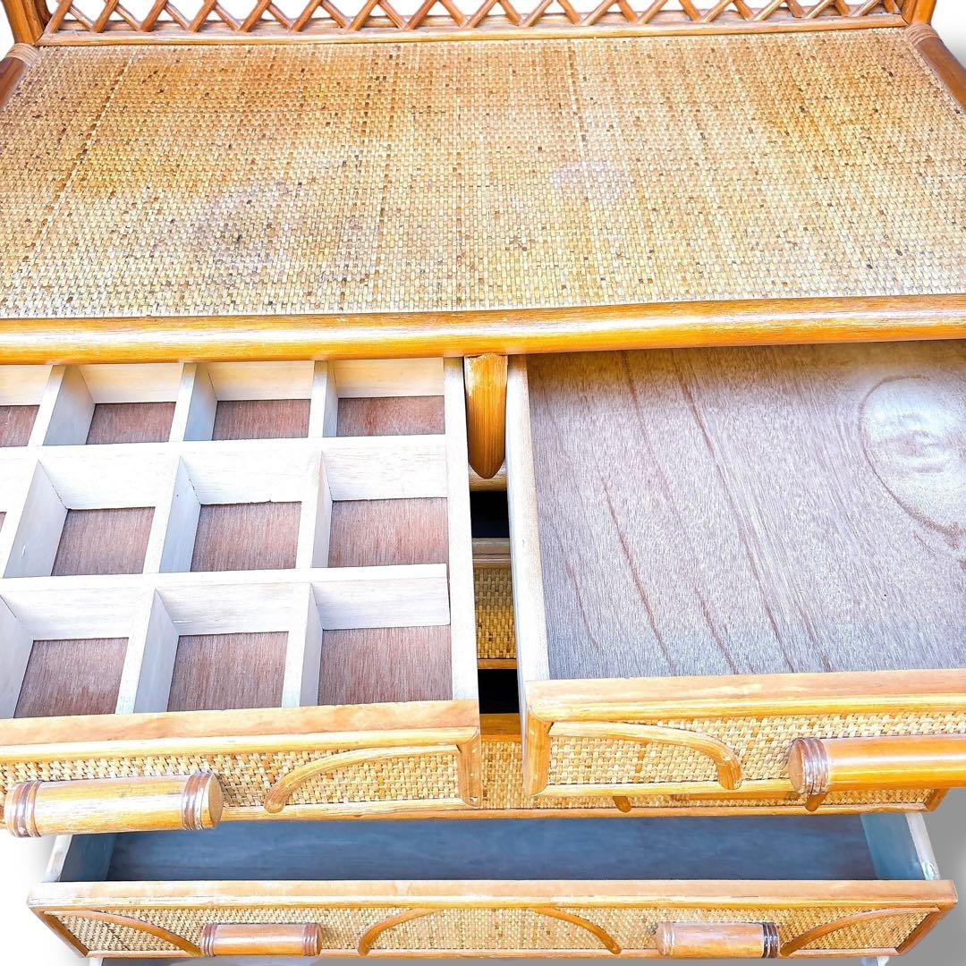 美品 ラタン調 籐 タンス チェスト 5段収納家具 ナチュラル 引き出し6個