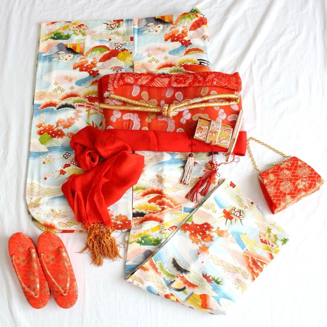 七五三 7歳 女の子 子供 水色 着物 帯 セット