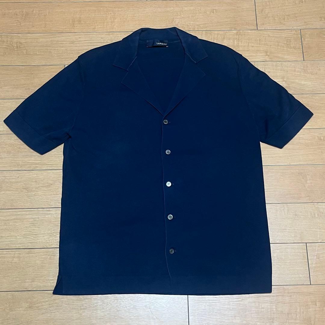 LARDINI ラルディーニ オープンカラー ニット 半袖 シャツ ネイビー