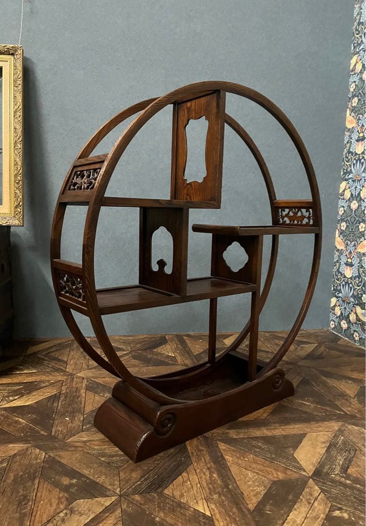 ks＊和 丸 民芸調 﨔 両面 飾り棚 茶棚 インテリア 昭和レトロ