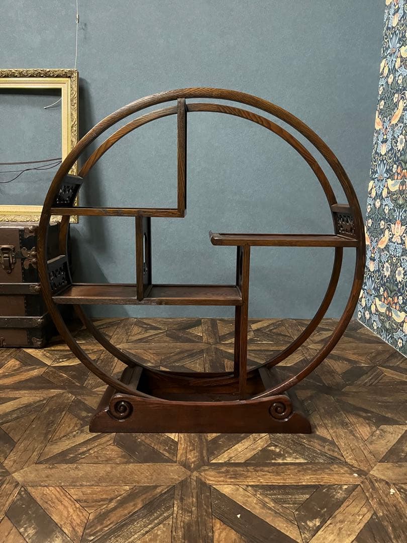 ks＊和 丸 民芸調 﨔 両面 飾り棚 茶棚 インテリア 昭和レトロ