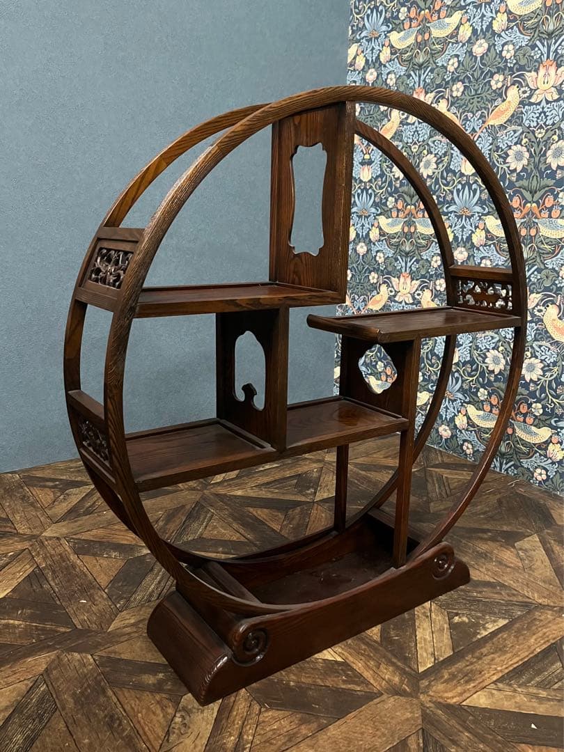 ks＊和 丸 民芸調 﨔 両面 飾り棚 茶棚 インテリア 昭和レトロ