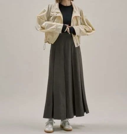 2025.秋冬物マキシロング ブラウンチェック タックフレアスカート