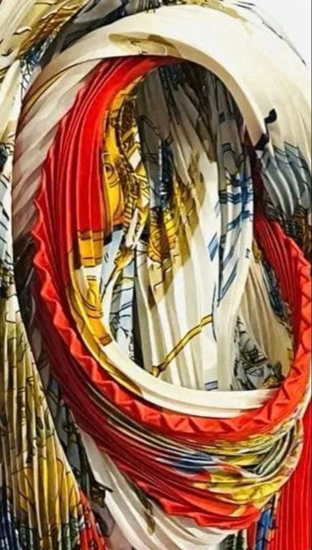 美品本物 HERMES エルメス プリーツスカーフ カレシルク100％