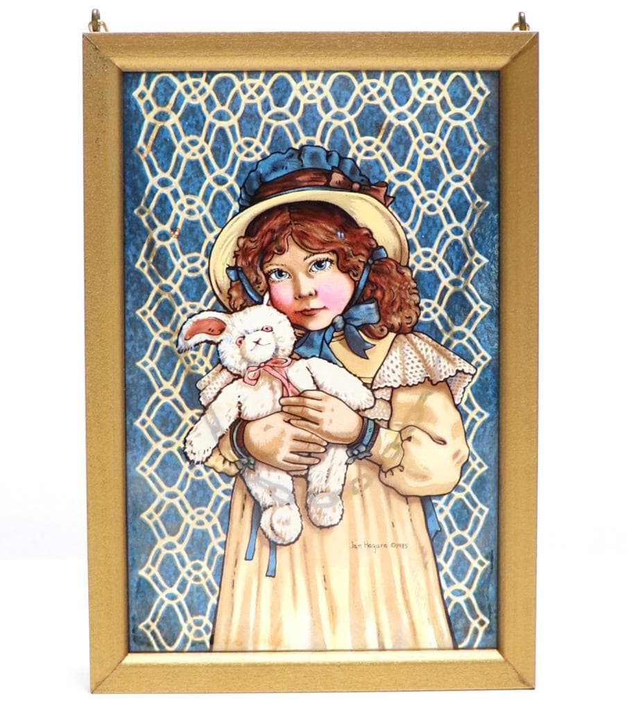 ジャン・ハガラ 少女とうさぎの人形 ヴィンテージ ステンドグラス レスリー