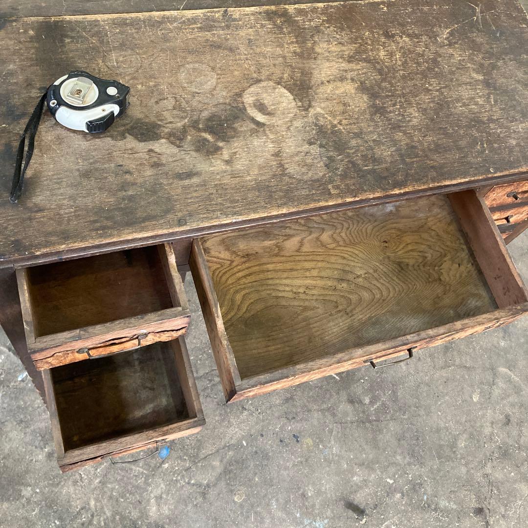 あ*ぃ様 ※引き出し1箇所無し 古い書斎机 瘤木 こぶ化粧 モダン アンティーク