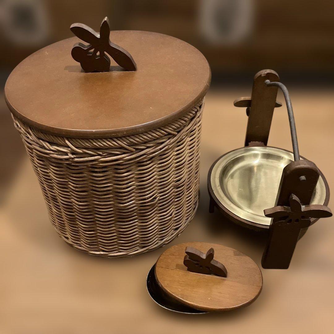 マニー　チェリー丸型籐籠ボックス真鍮アクセサリースタンド真鍮アクセサリートレー