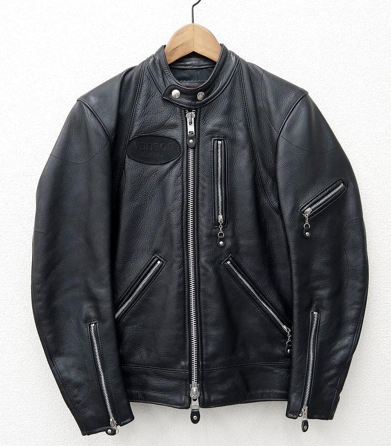 極美品 XS シボ革 VANSON シングルライダース ジャケット 黒
