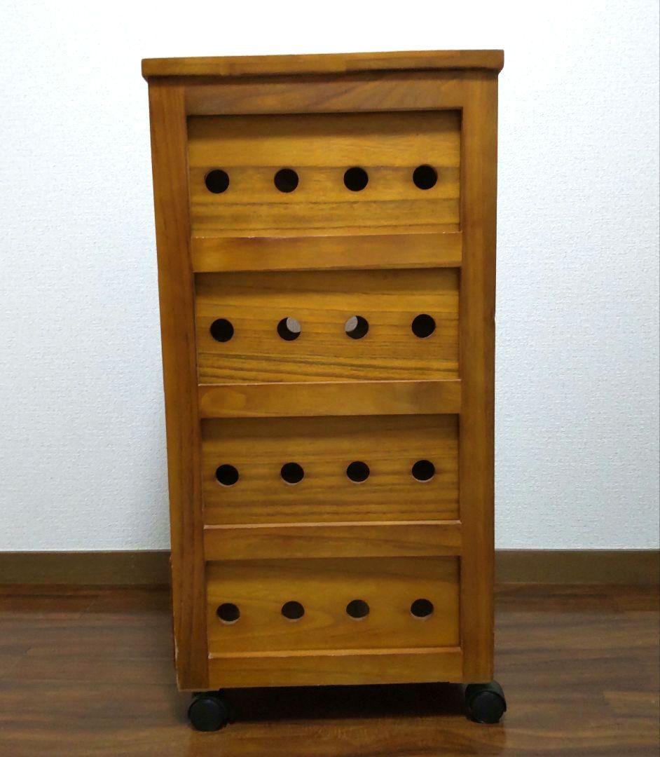 山善　木製キッチンワゴン 4段引き出し　キャスター付　ストッカー YAMAZEN