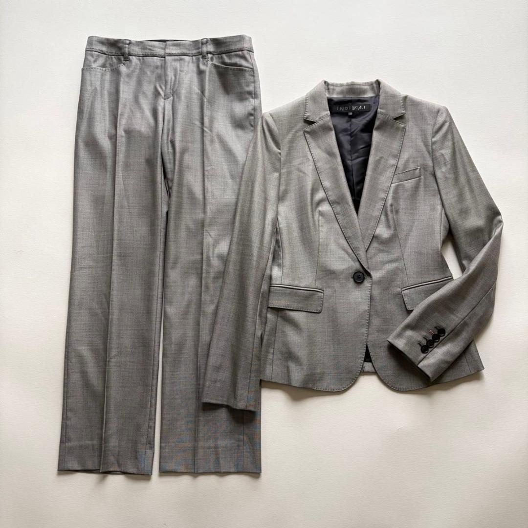 ＊美品【インディヴィ】パンツスーツ　ロロピアーナ　グレー スーツ セットアップ
