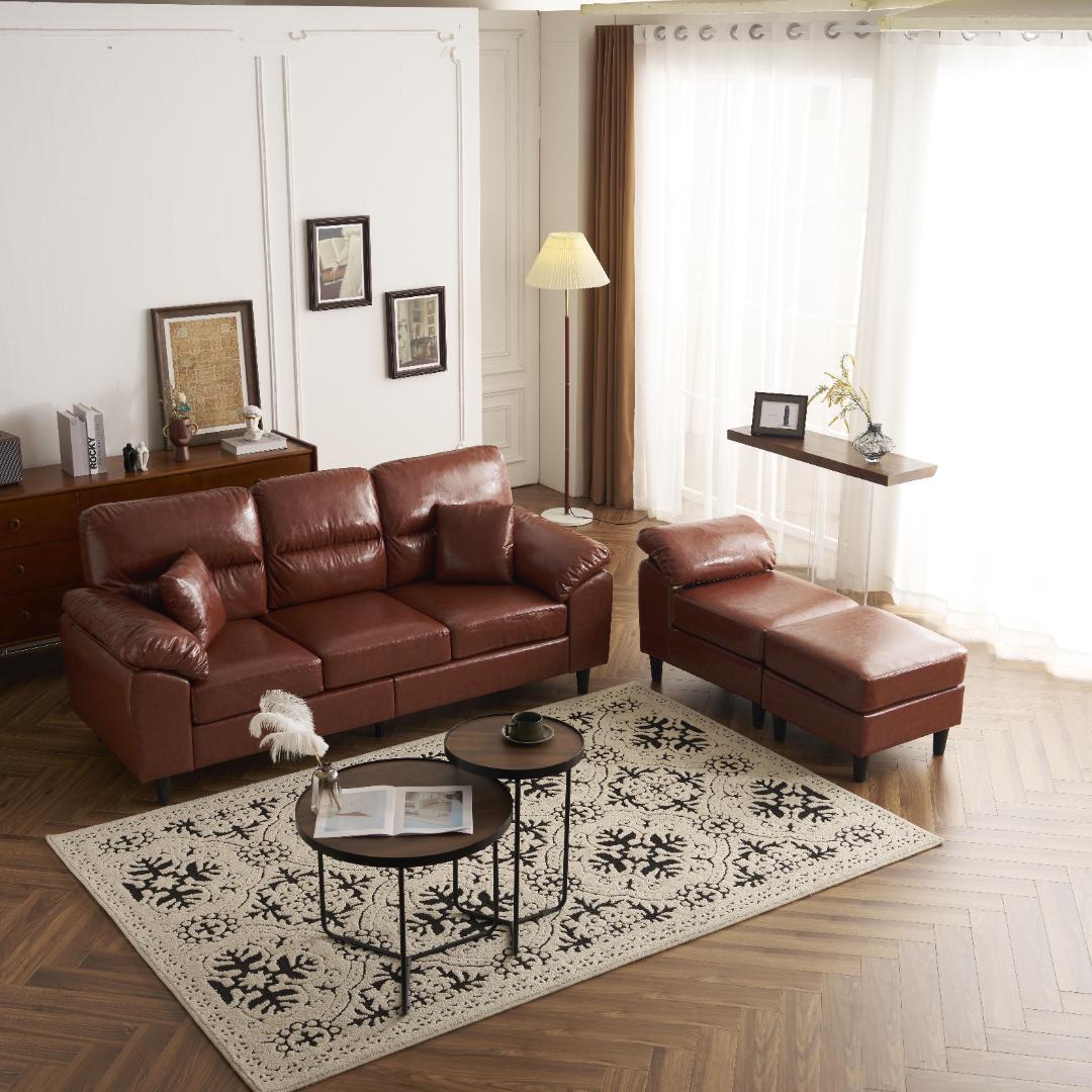 超人気！ ソファーセット 2-5人掛け クッション付き 肘付き Brown