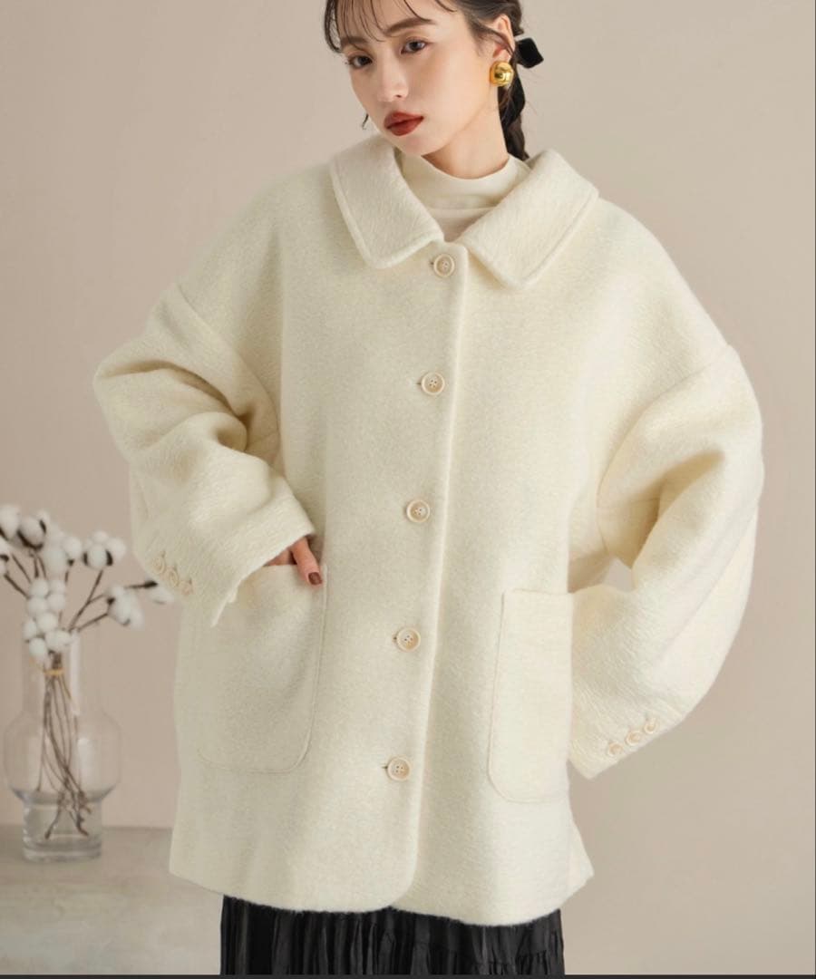 hinari♡ステンカラーシャギーミドルコート