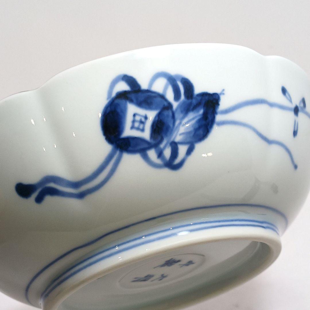 Y3311-3 大明年製 染錦紫陽花文輪花絵鉢 5枚セット 共箱