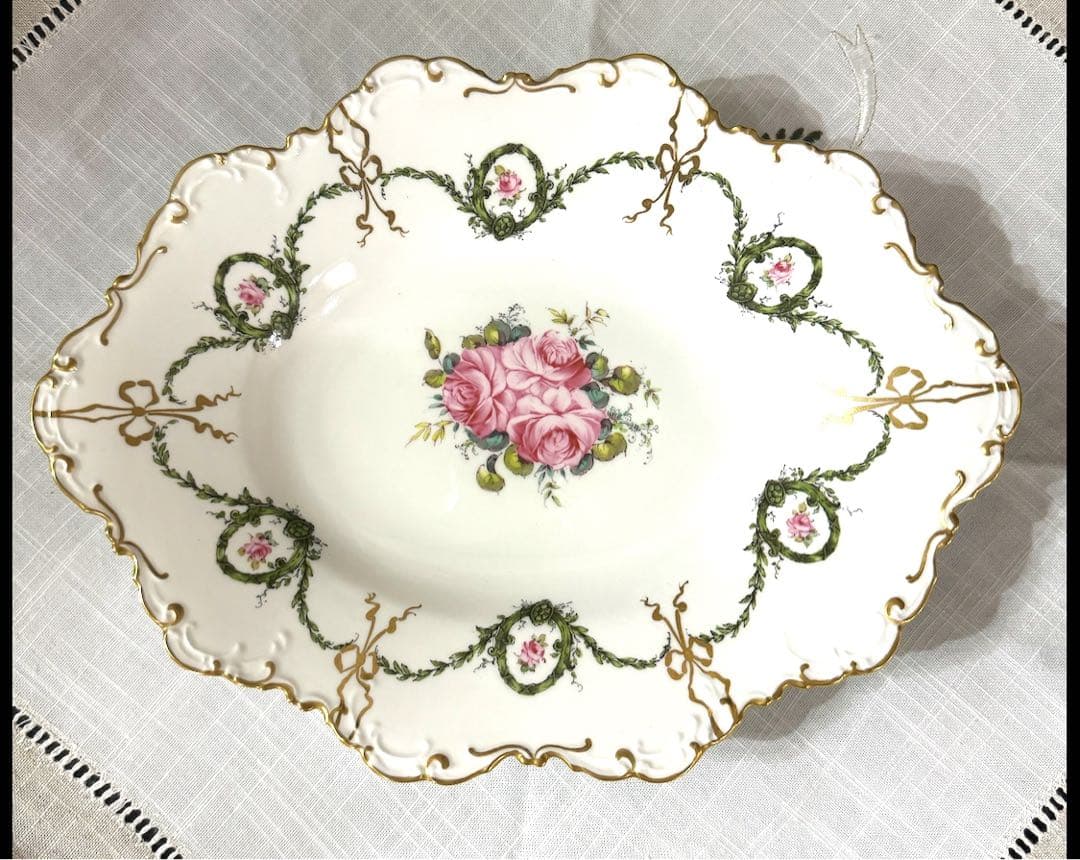 ロイヤルクラウンダービー　リボンプレート　アンティーク　ロールセリニャック