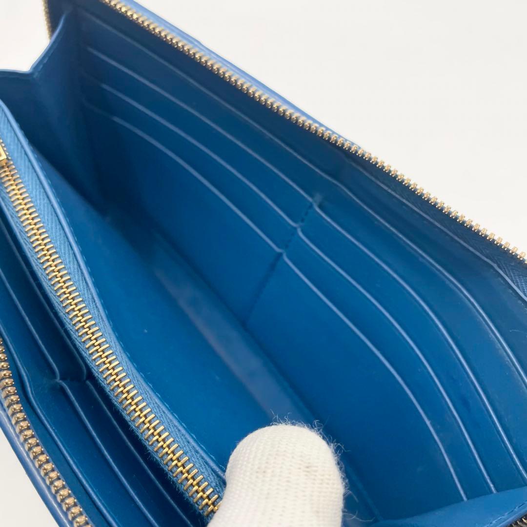 定価14.8万・極美品ボッテガ ヴェネタ カセット ラウンドジップ 長財布ブルー