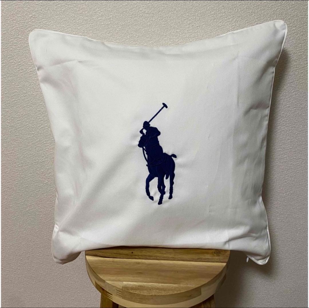 未使用 ラルフローレン RALPHLAUREN クッションカバーホワイトネイビー