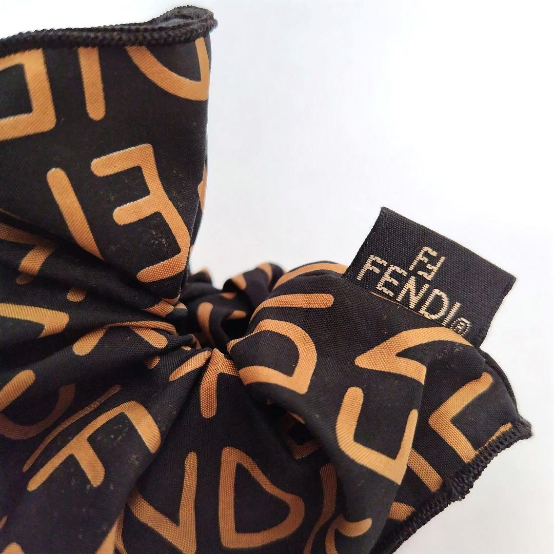 FENDI ロゴ入りべっ甲 バレッタ ブラウン ブラック シュシュ 袋付き 中古