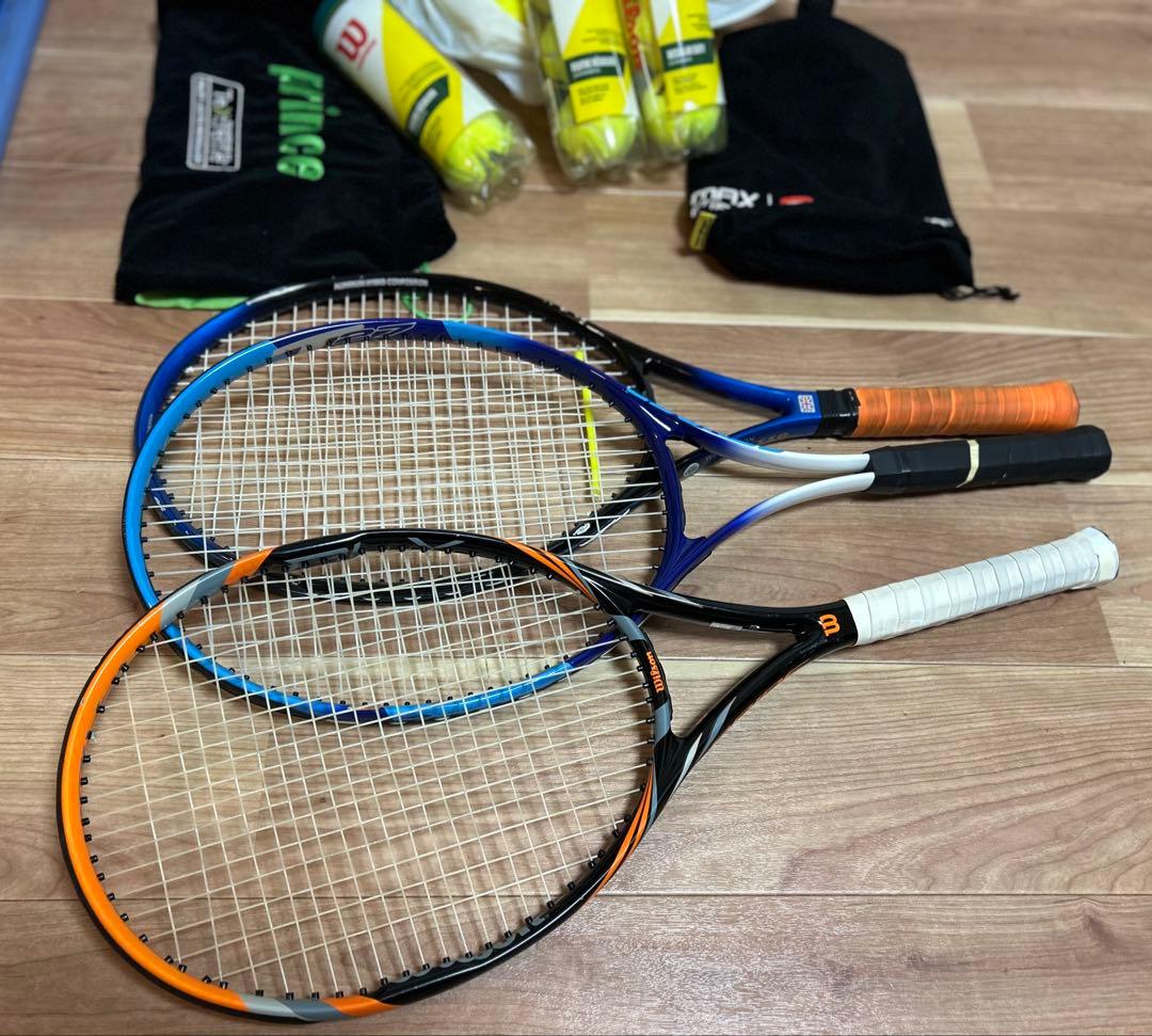 硬式用Princeテニスラケット他5本・ボール(新品有)・バッグセット