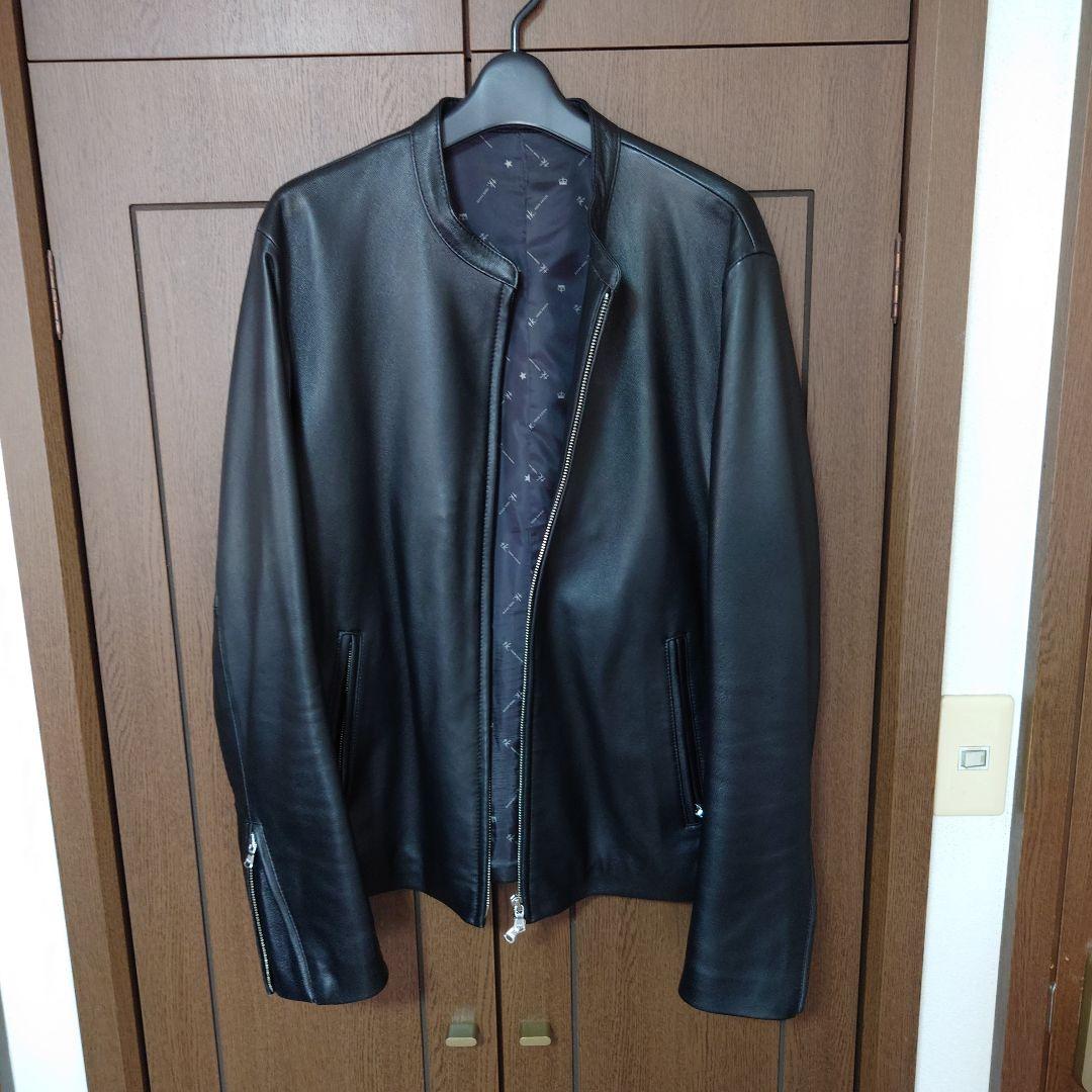 tk.TAKEO KIKUCHI ノーカラーラムレザーシングルライダース　黒XL