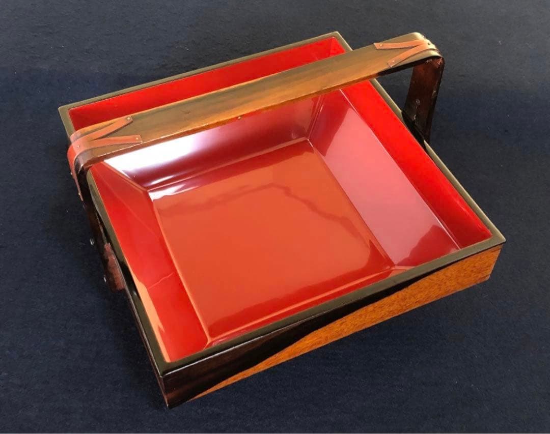 《R》黒柿内朱 手付 四方菓子器 食籠 喰篭 飾り金具 260126く1
