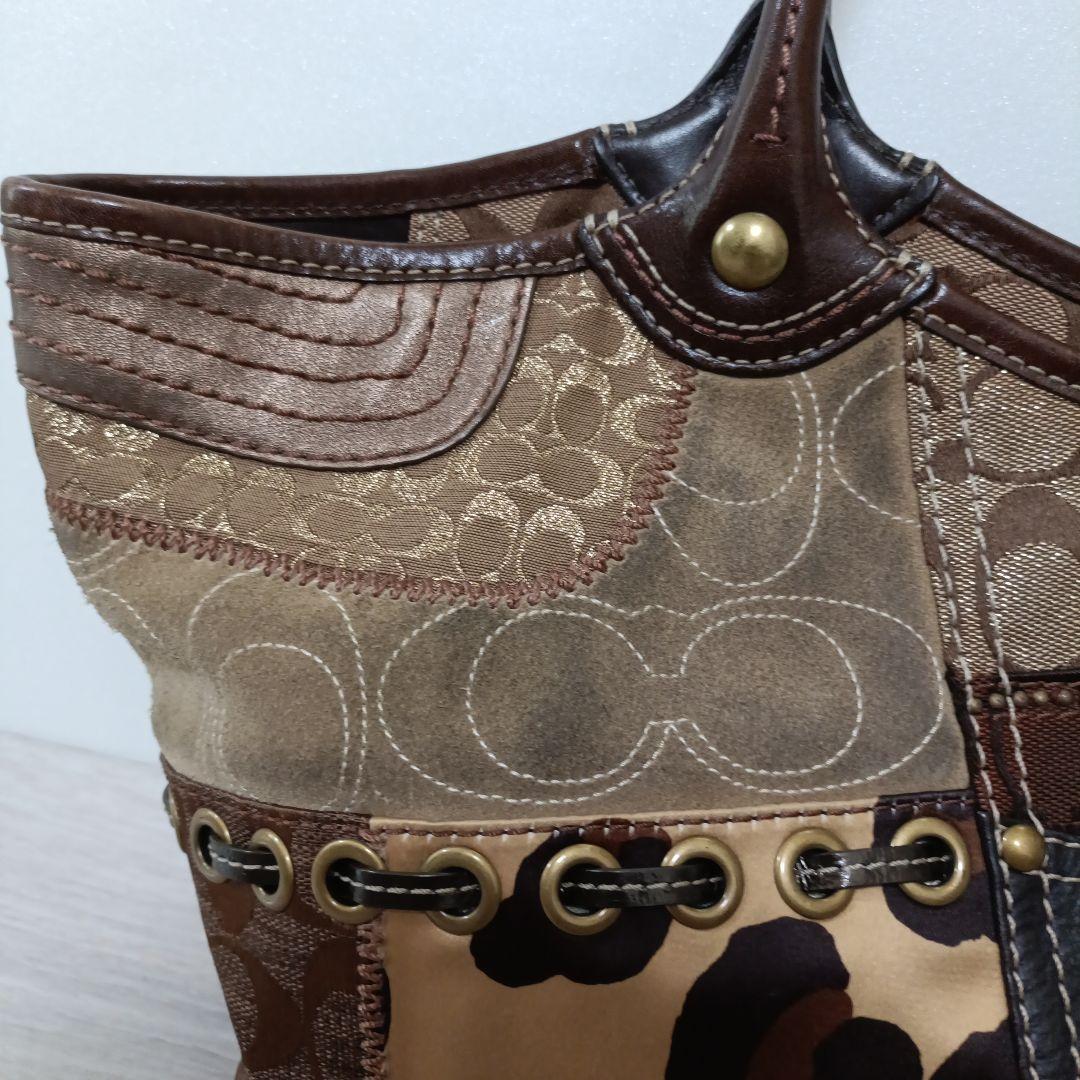 coach パッチワーク シグネチャー ブリーカー トートバッグ ブラウン
