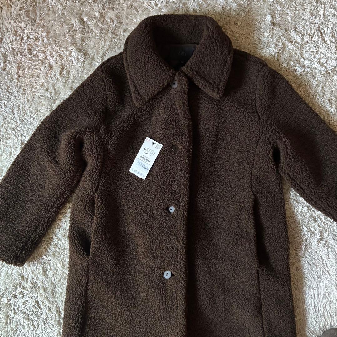 ZARA ボアロングコート ブラウン