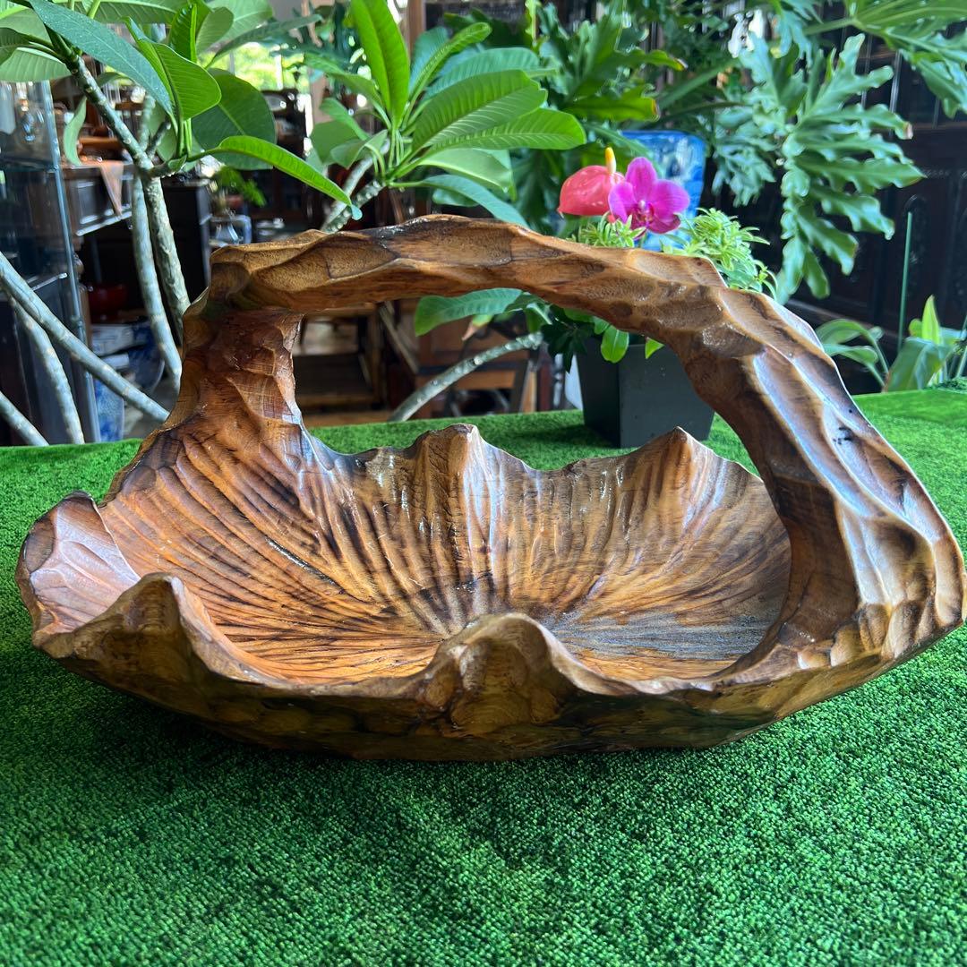 ヴィンテージ木製　バスケット　天然木　木彫り　木籠　オブジェ　インテリア